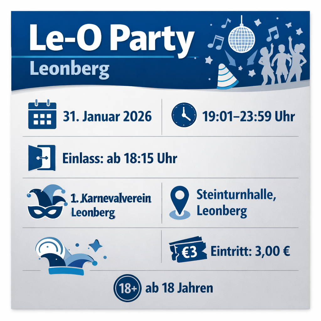 Le-O Party: Faschingsveranstaltung am 31. Januar in Leonberg